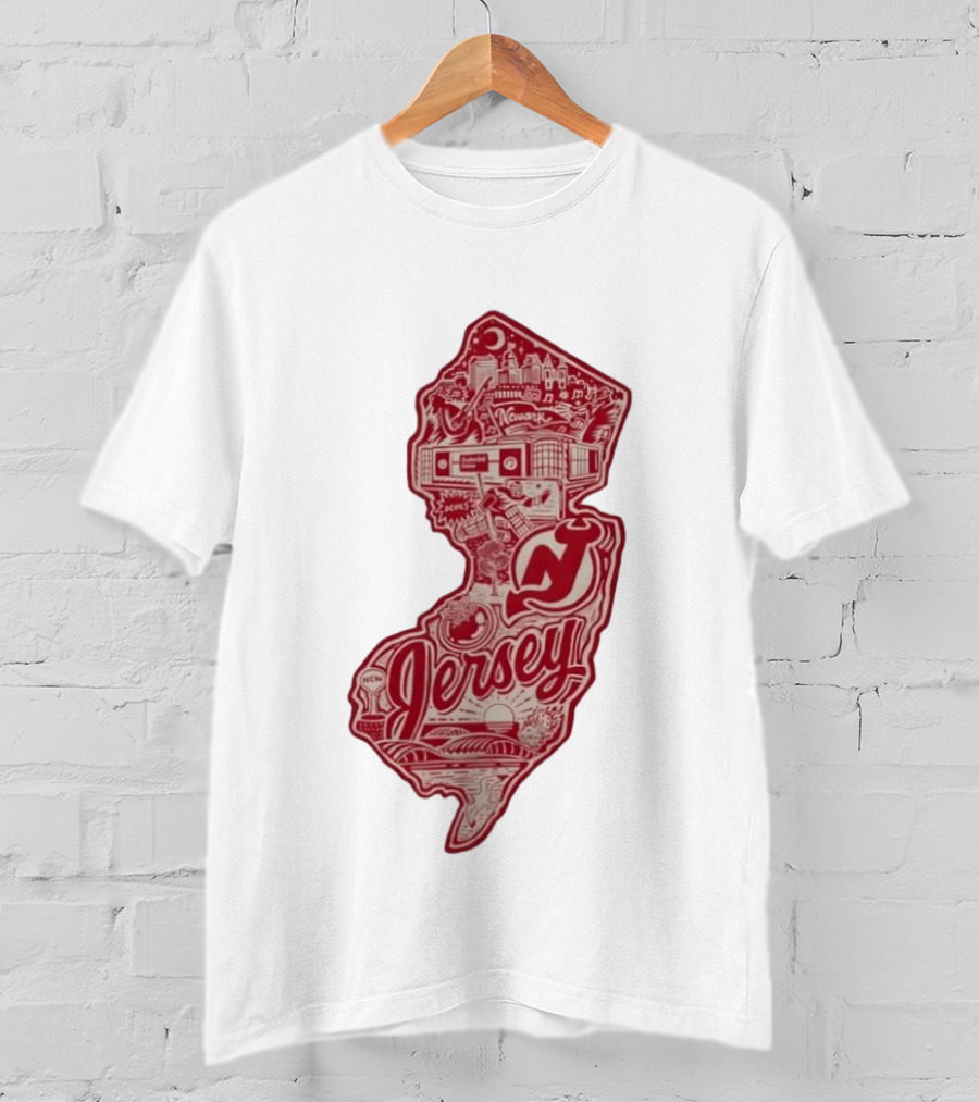 New Jersey Devils Prudential Center Newark Collage Map T-Shirt