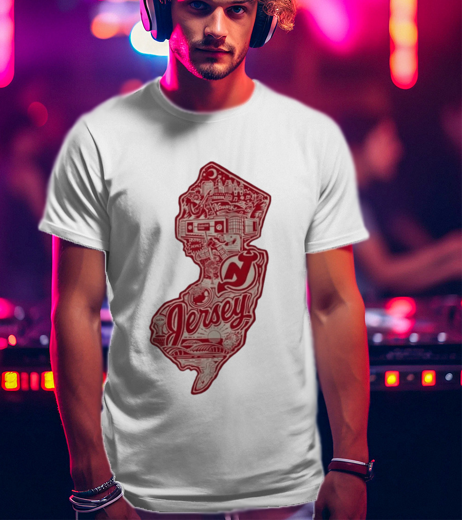 New Jersey Devils Prudential Center Newark Collage Map T-Shirt