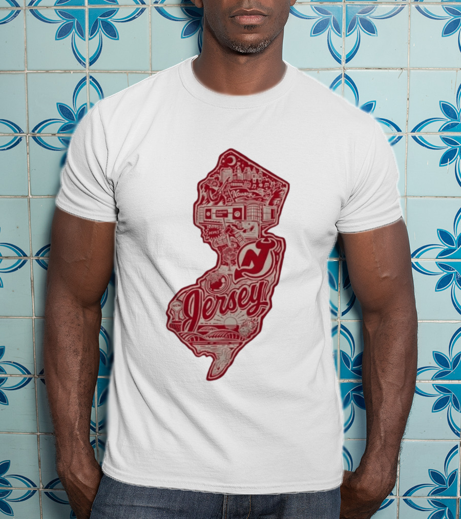 New Jersey Devils Prudential Center Newark Collage Map T-Shirt