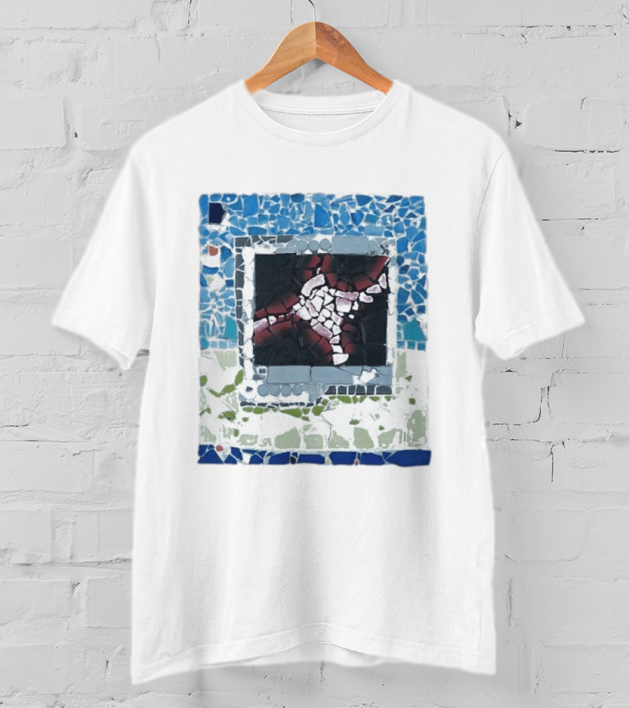Peach Pit Central Mosaic Blue Abstract Frame T-Shirt