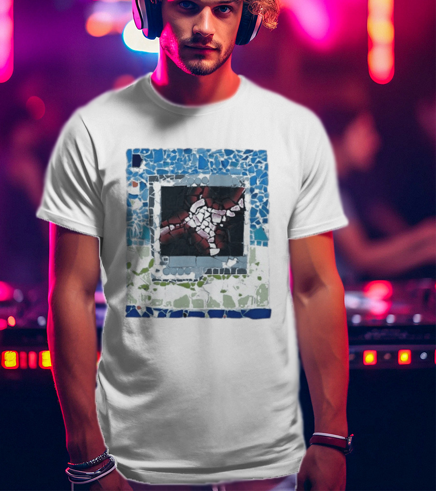 Peach Pit Central Mosaic Blue Abstract Frame T-Shirt