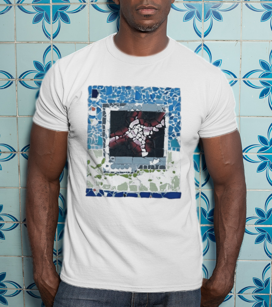 Peach Pit Central Mosaic Blue Abstract Frame T-Shirt