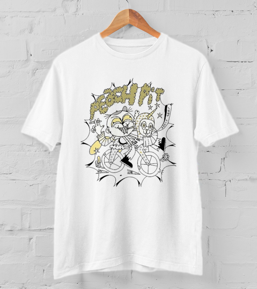 Peach Pit Riding High Bicycle Cartoon T-Shirt