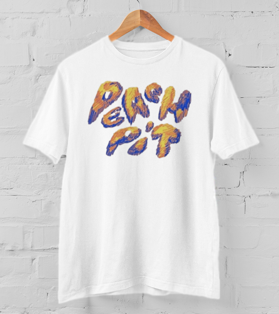 Peach Pit Scribbles Textured Blue Orange Drawn Letters T-Shirt