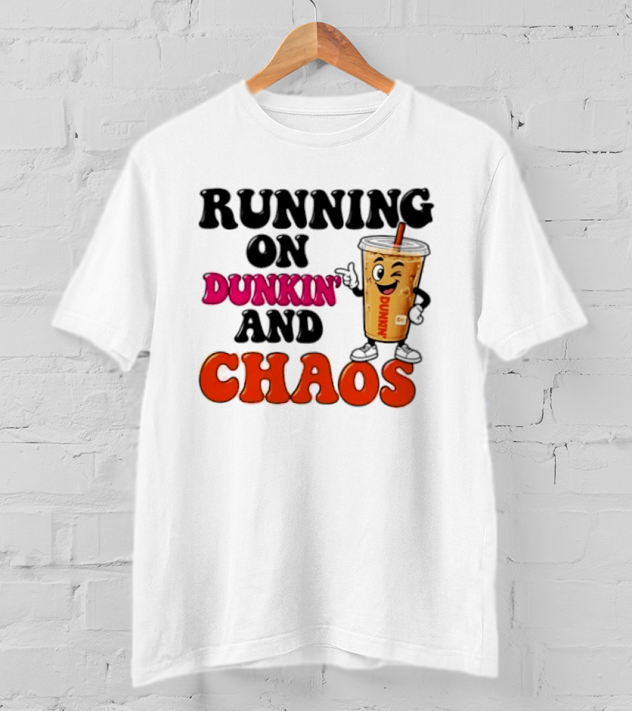 Running On Dunkin' And Chaos Coffee Winking Iced Drink T-Shirt