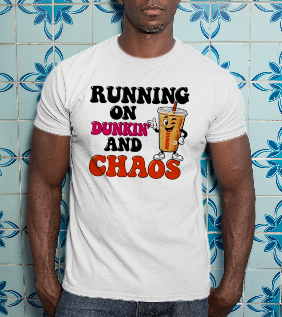 Running On Dunkin' And Chaos Coffee Winking Iced Drink T-Shirt