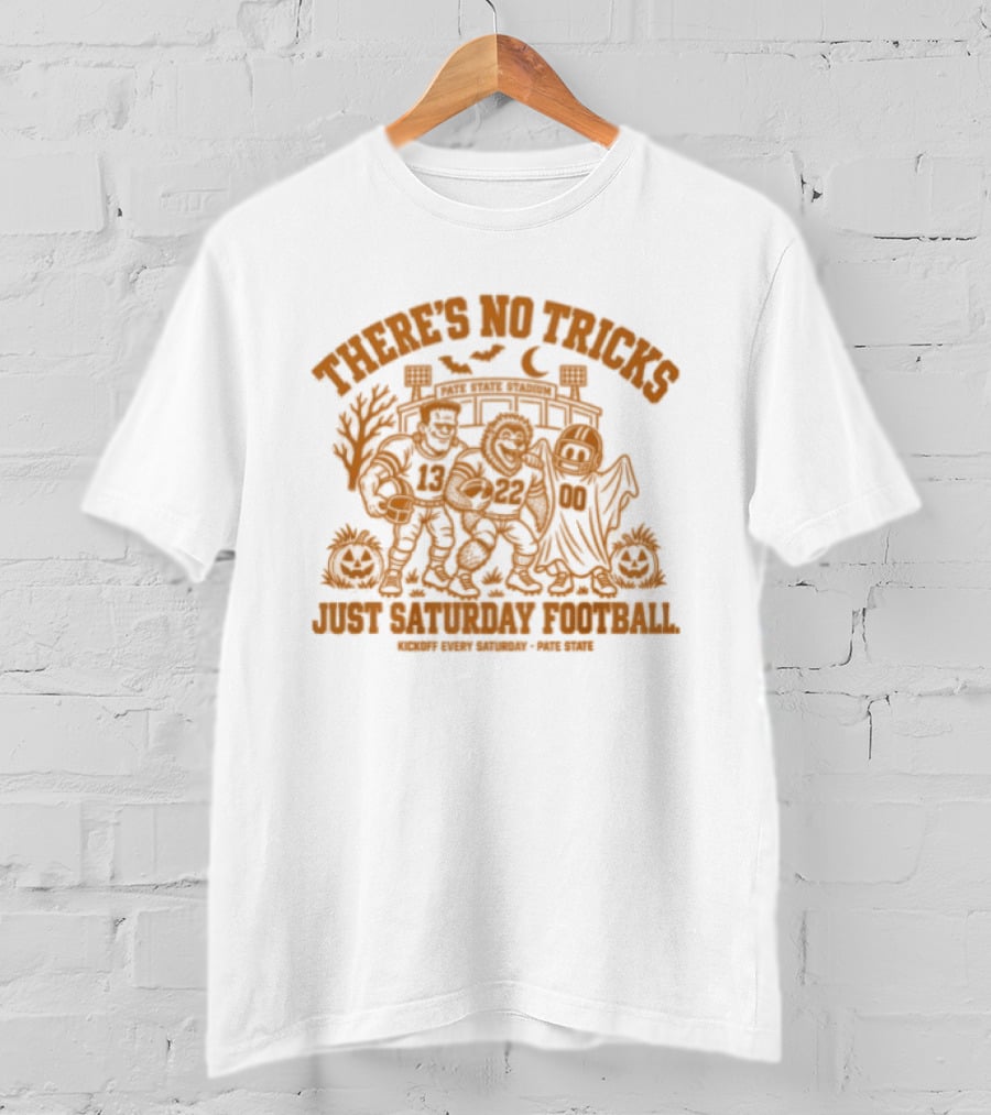 There's No Tricks Just Saturday Football Kickoff Every Saturday Pate State Halloween Pumpkin T-Shirt