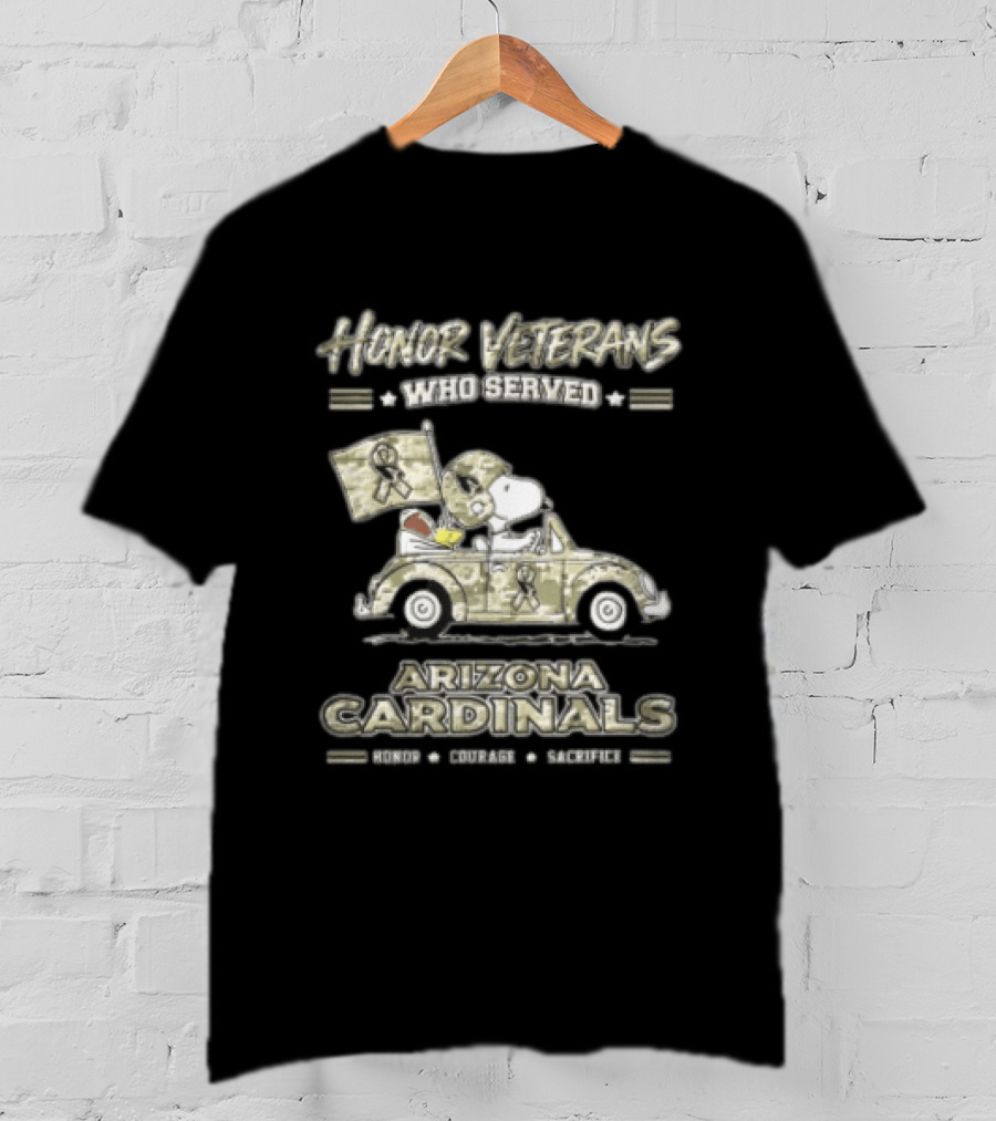 Honor Veterans Who Served Arizona Cardinals Snoopy Car Flag Salute Troops T-Shirt