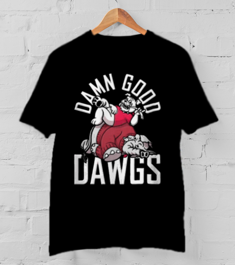 Barstool Sports Damn Good Dawgs Bulldog Sitting On Defeated Elephant T-Shirt