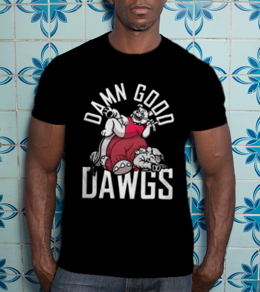 Barstool Sports Damn Good Dawgs Bulldog Sitting On Defeated Elephant T-Shirt