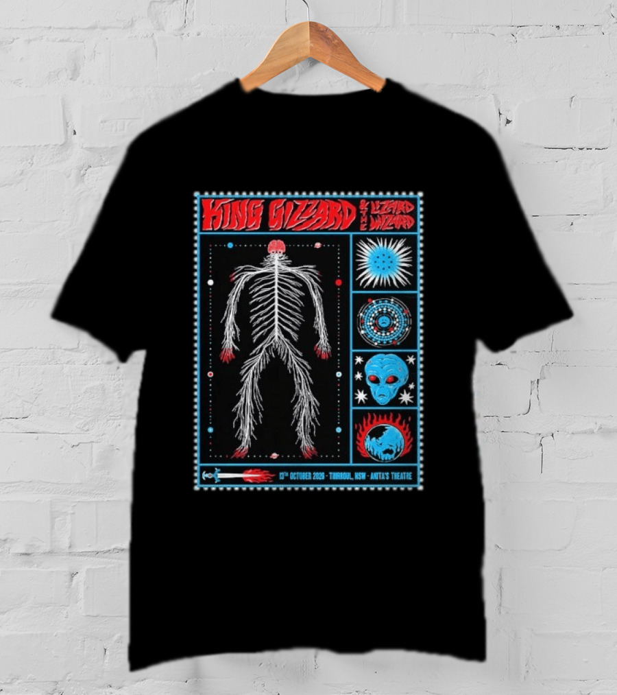 King Gizzard Thirroul NSW Anita's Theatre 13 October 2026 Skeleton Psychedelic T-Shirt