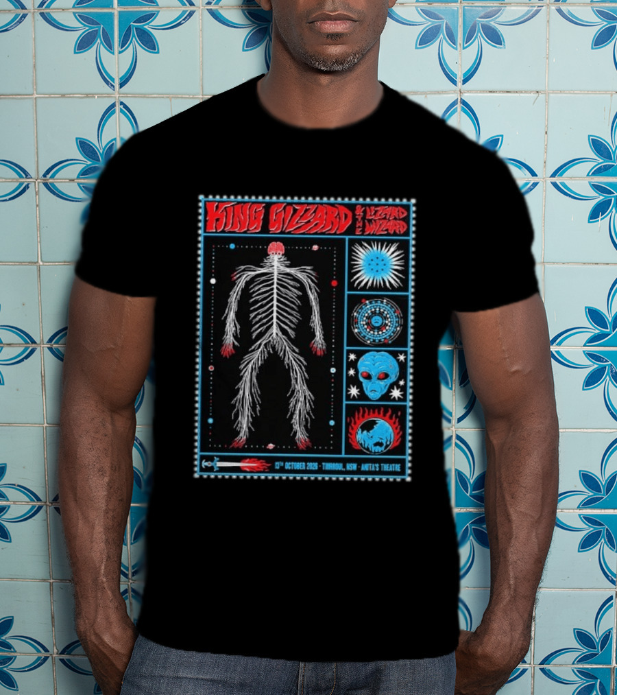 King Gizzard Thirroul NSW Anita's Theatre 13 October 2026 Skeleton Psychedelic T-Shirt