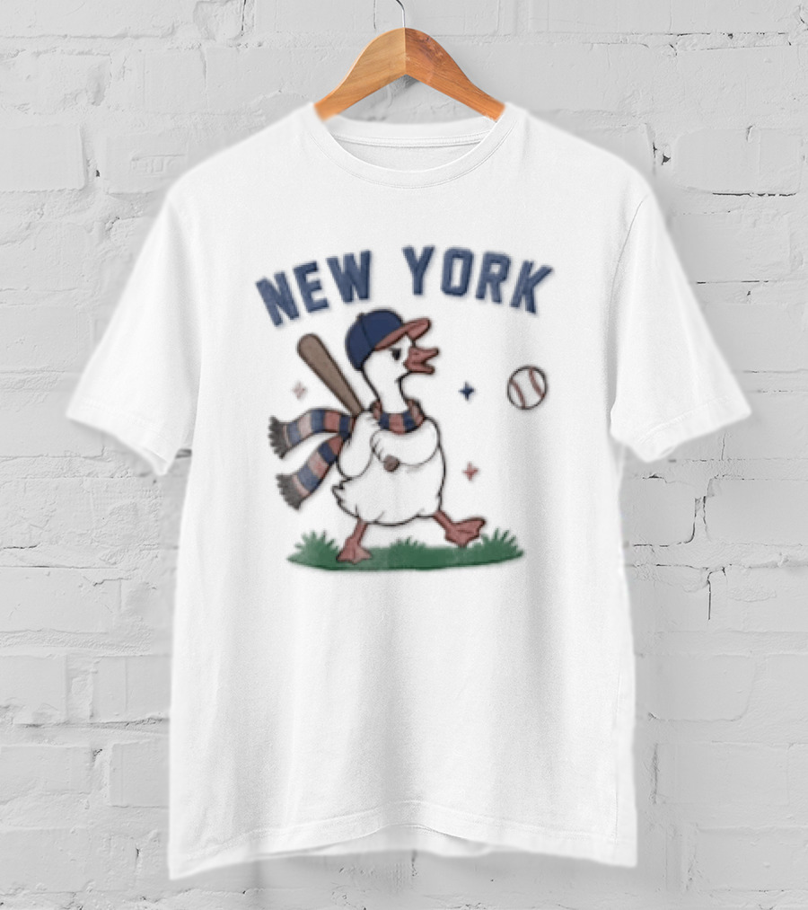 New York Goose Wearing Hat Scarf Baseball Bat And Ball T-Shirt
