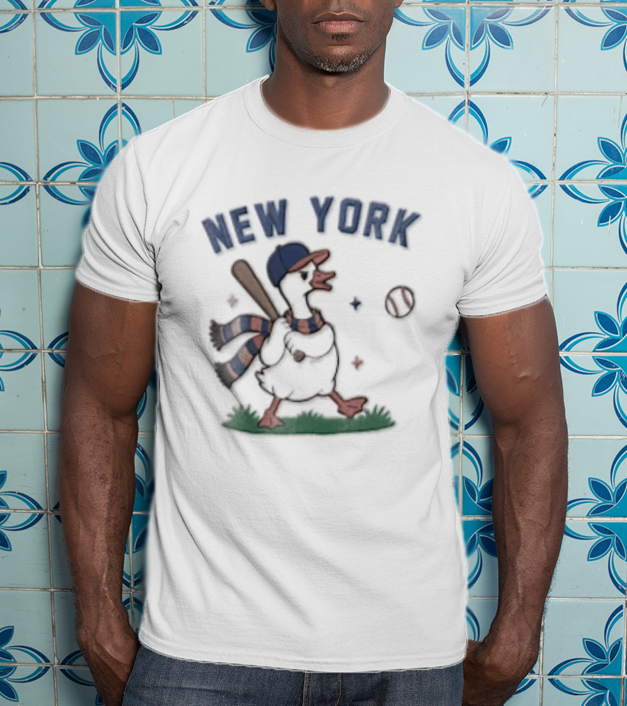 New York Goose Wearing Hat Scarf Baseball Bat And Ball T-Shirt