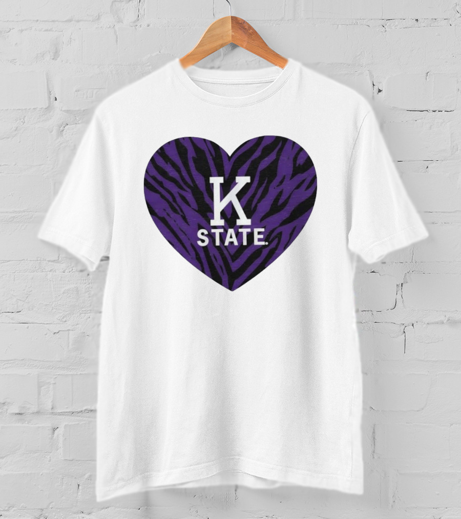 K State Wildcats Purple Zebra Heart Kansas State T-Shirt