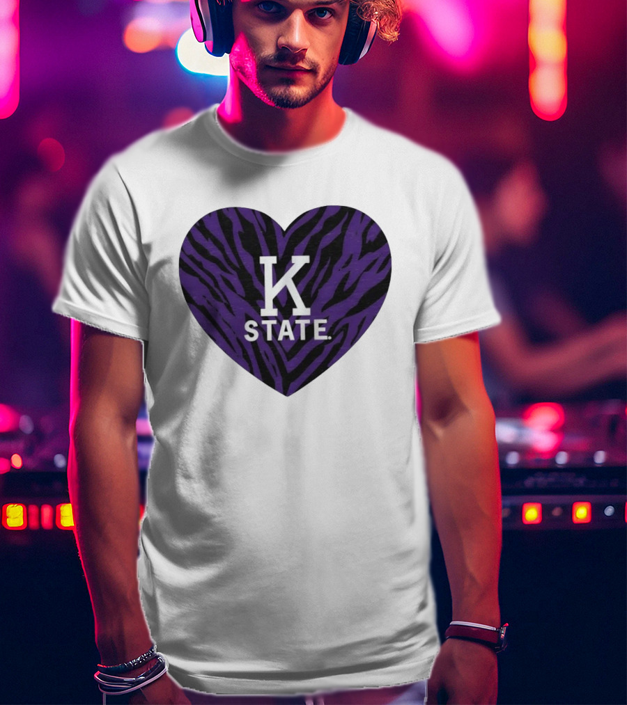 K State Wildcats Purple Zebra Heart Kansas State T-Shirt