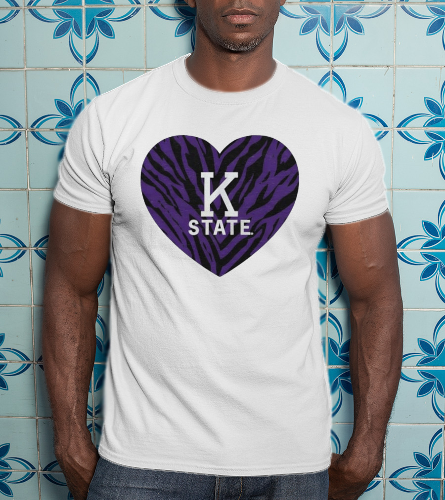 K State Wildcats Purple Zebra Heart Kansas State T-Shirt