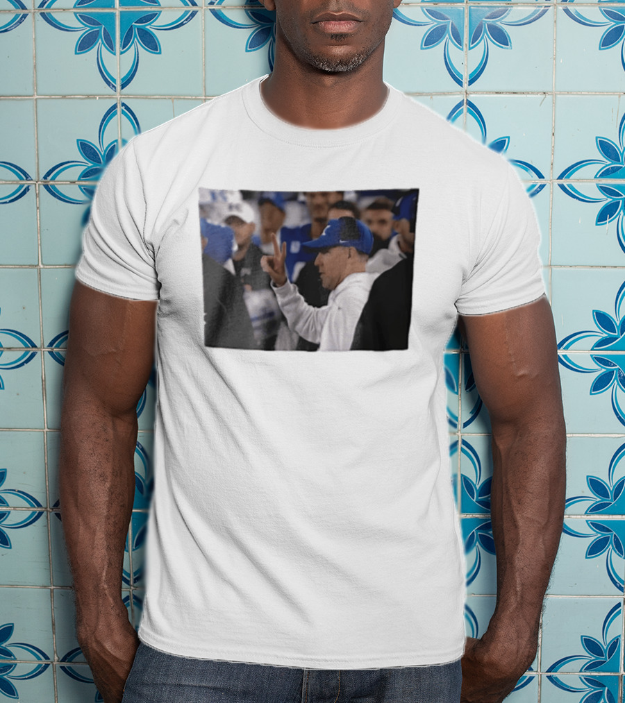Kentucky Wildcats Mark Stoops Blue Cap Peace Sign Coach Image T-Shirt