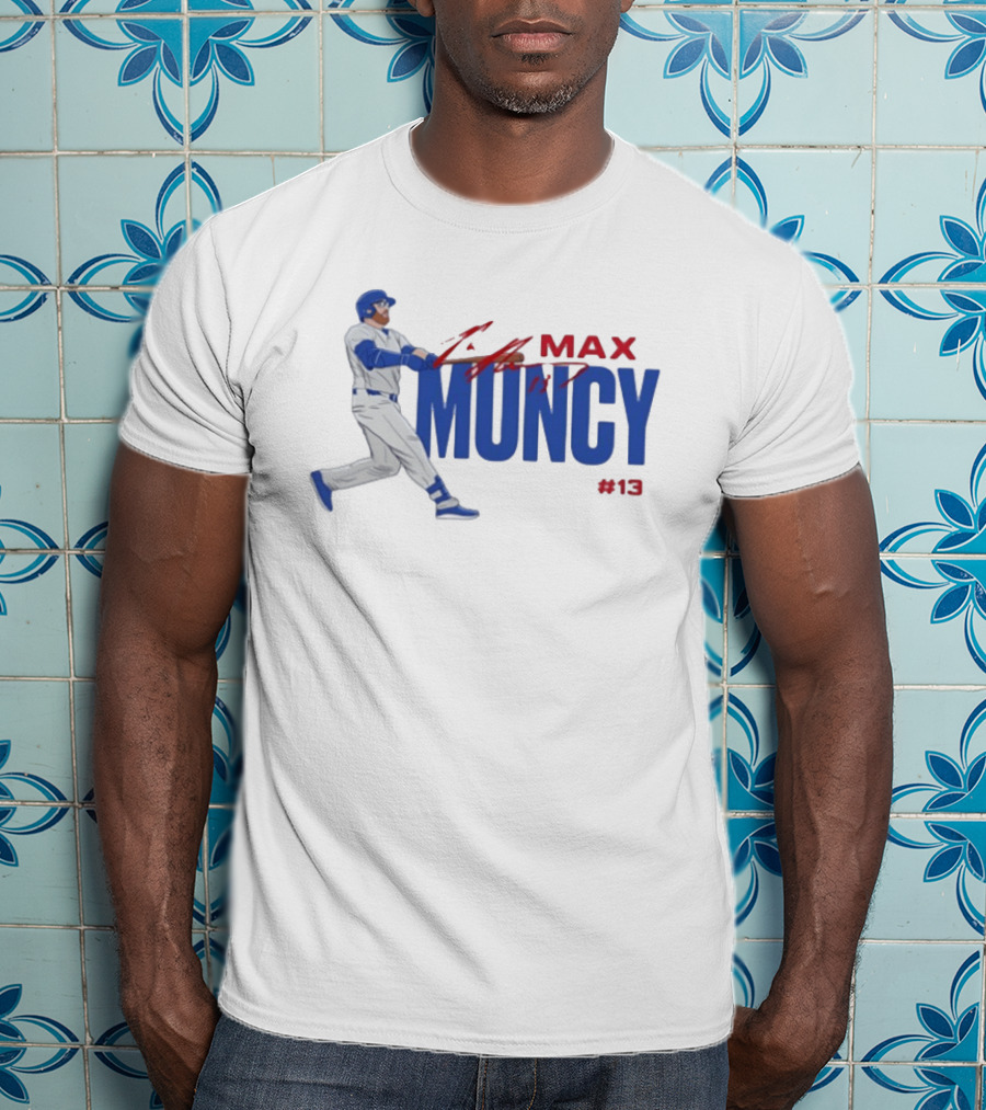 Max Muncy Baseball Player Number 13 Athletic Blue Red T-Shirt