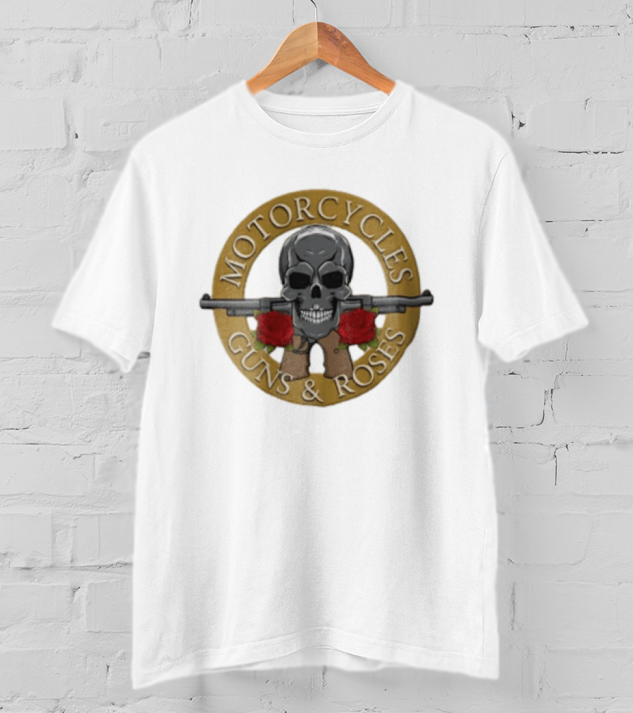 Motorcycles Guns And Roses Skull Shotgun Red T-Shirt