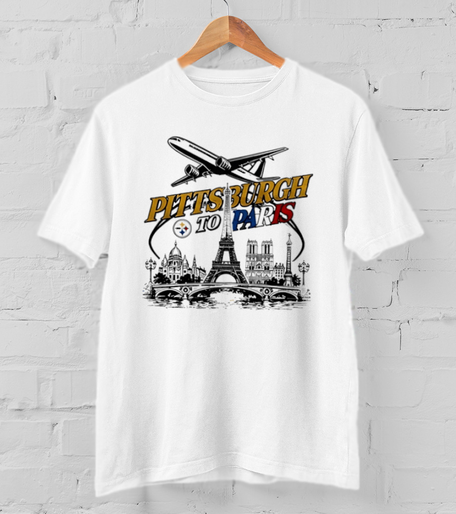 Pittsburgh Steelers Pittsburgh To Paris Eiffel Tower Skyline Airplane T-Shirt