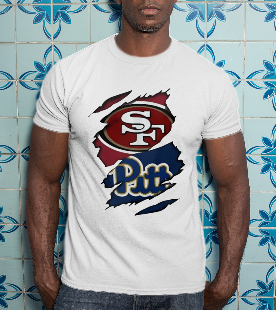 San Francisco 49ers SF Pittsburgh Panthers Pitt Distressed T-Shirt