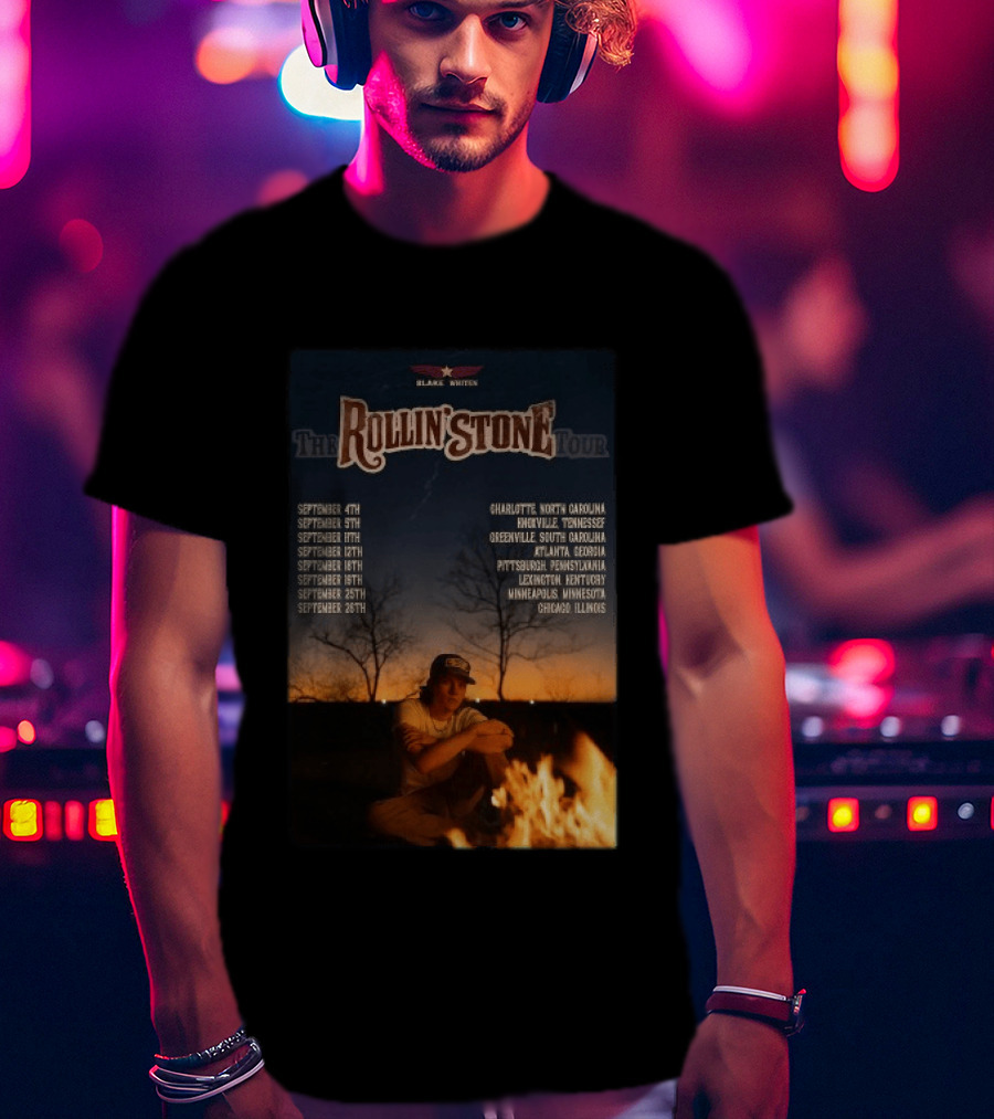 Blake Whiten Rollin' Stone Tour 2025 September Cities Charlotte Nashville Greenville Atlanta Pittsburgh Lexington Minneapolis Chicago T-Shirt