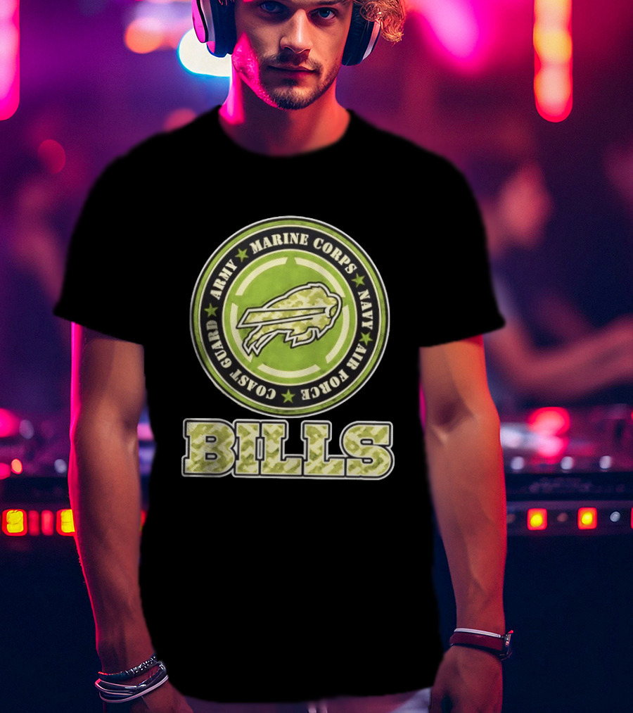 Buffalo Bills Camo Tribute Army Marine Corps Navy Air Force Coast Guard T-Shirt