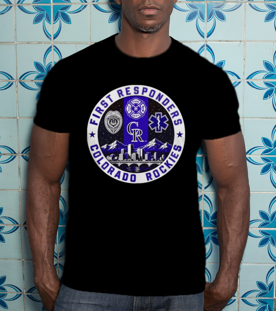 Colorado Rockies First Responders Police Fire Dept City Skyline T-Shirt