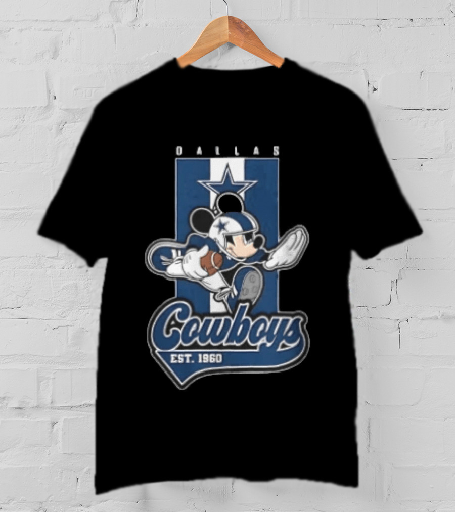 Dallas Cowboys Mickey Mouse Football 1960 Est Blue And White Star T-Shirt