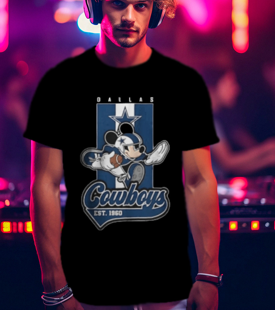 Dallas Cowboys Mickey Mouse Football 1960 Est Blue And White Star T-Shirt