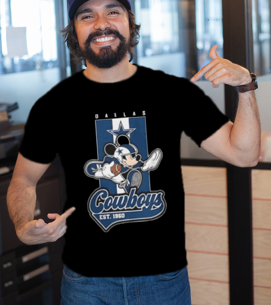Dallas Cowboys Mickey Mouse Football 1960 Est Blue And White Star T-Shirt