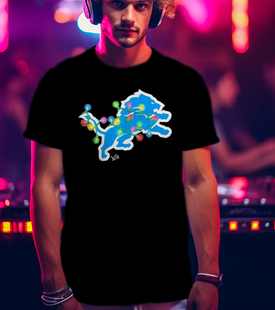 Detroit Lions Holiday Lights Festive Christmas Spirit T-Shirt