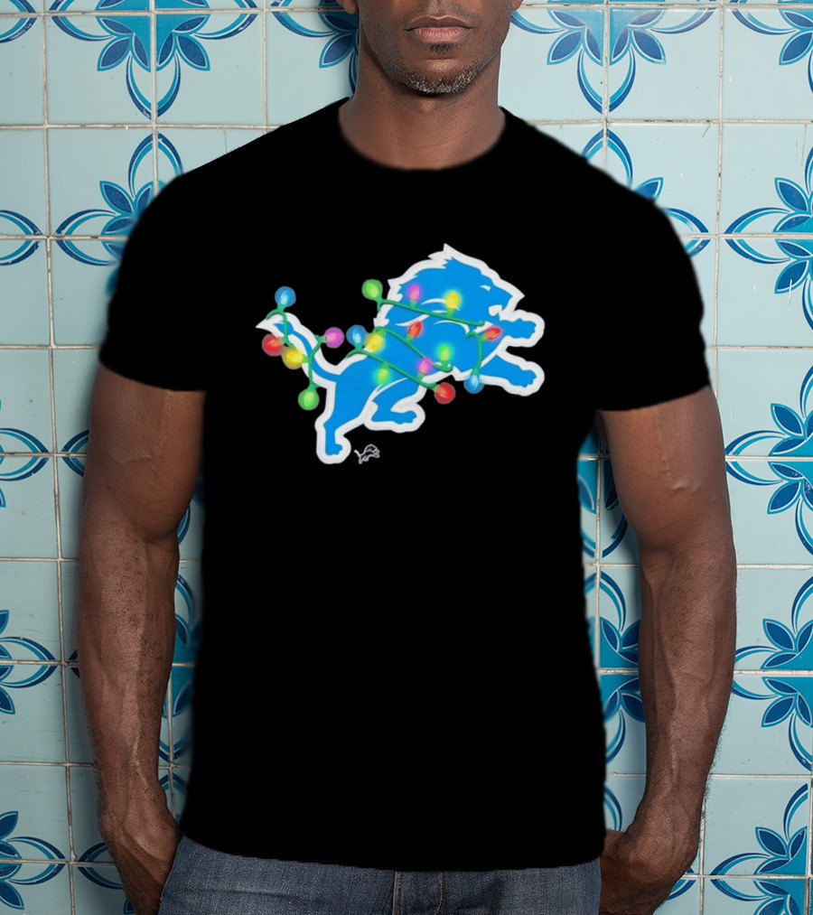 Detroit Lions Holiday Lights Festive Christmas Spirit T-Shirt