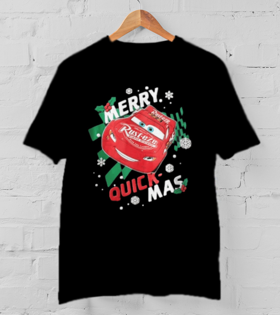 Disney Pixar Cars Lightning McQueen Merry Quick Mas Red Race Car Rust Eze T-Shirt
