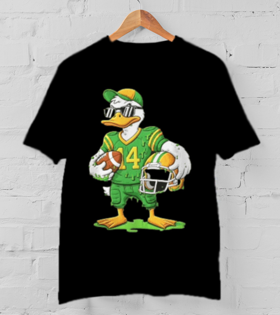 Duck With Sunglasses In Green Football Uniform Holding Helmet And Ball T-Shirt