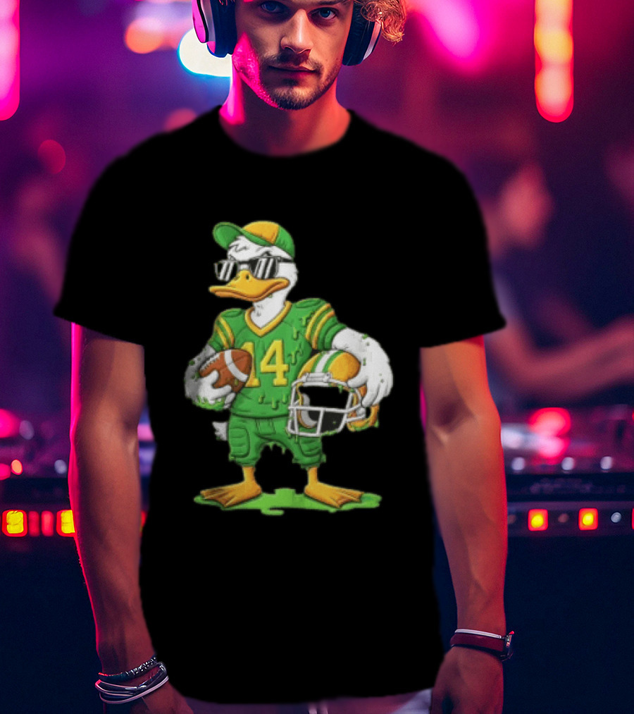 Duck With Sunglasses In Green Football Uniform Holding Helmet And Ball T-Shirt