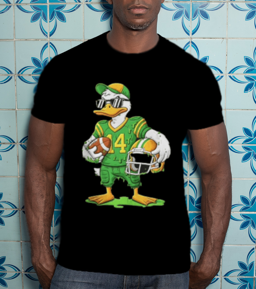 Duck With Sunglasses In Green Football Uniform Holding Helmet And Ball T-Shirt