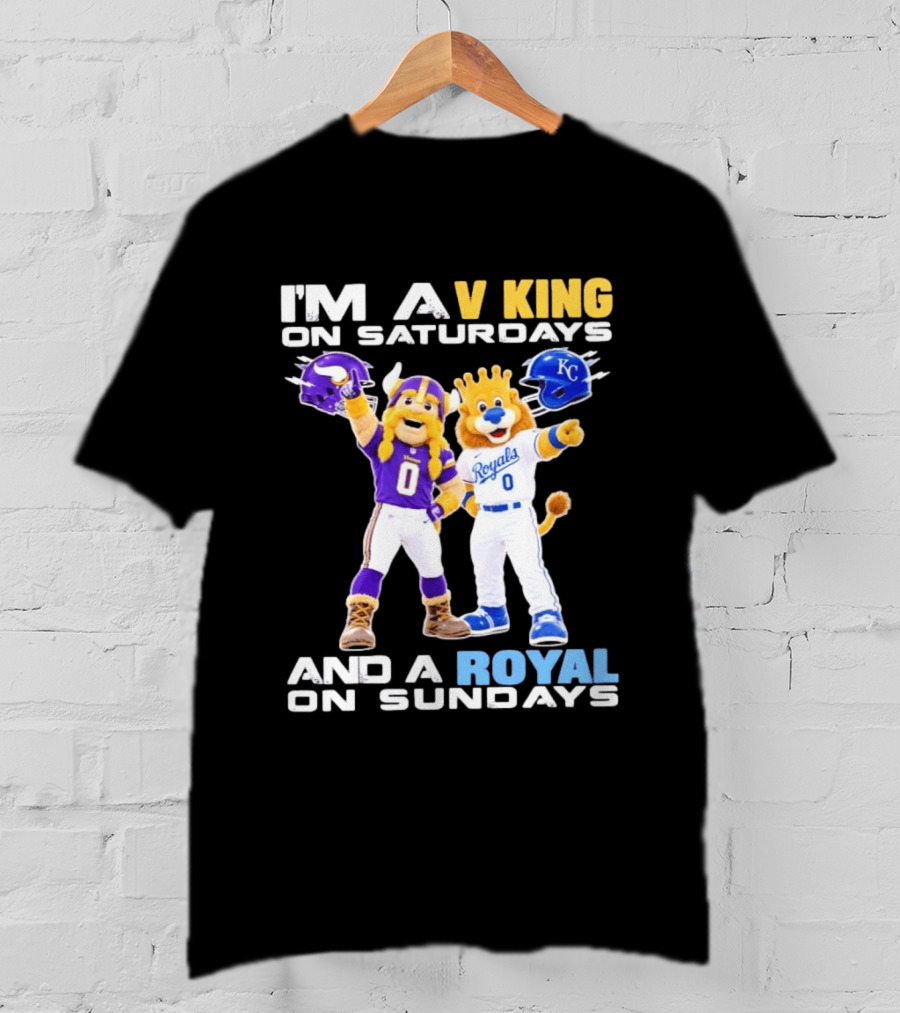 I'm A V King On Saturdays And A Royal On Sundays With Mascots Vikings And Royals Helmets T-Shirt