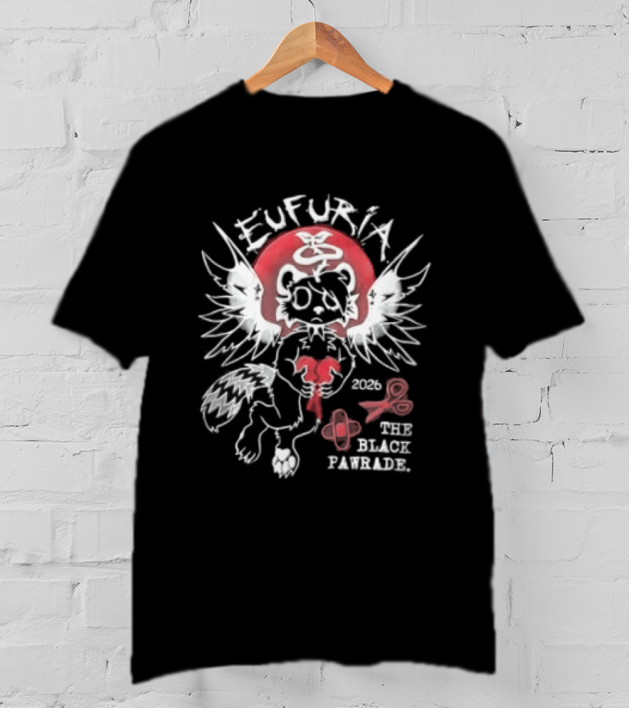 Eufuria Black Pawrade 2026 Winged Raccoon Broken Heart T-Shirt