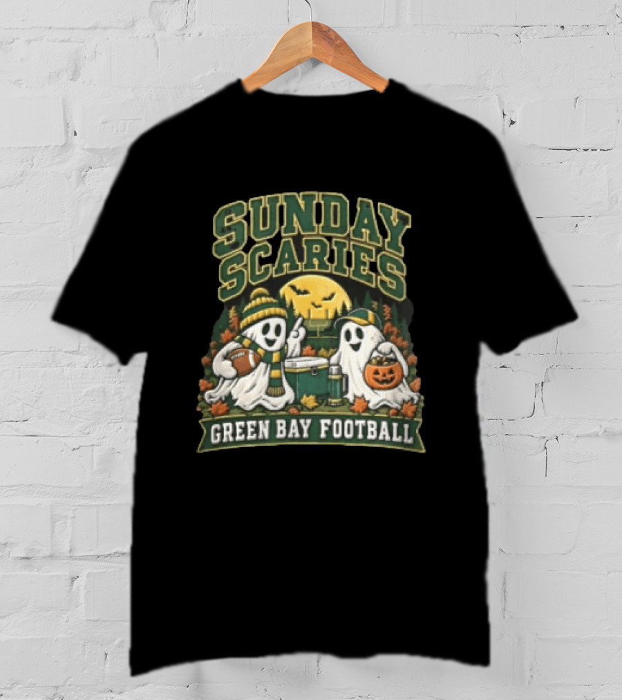 Sunday Scaries Two Ghosts Green Bay Football Tailgate Scene T-Shirt