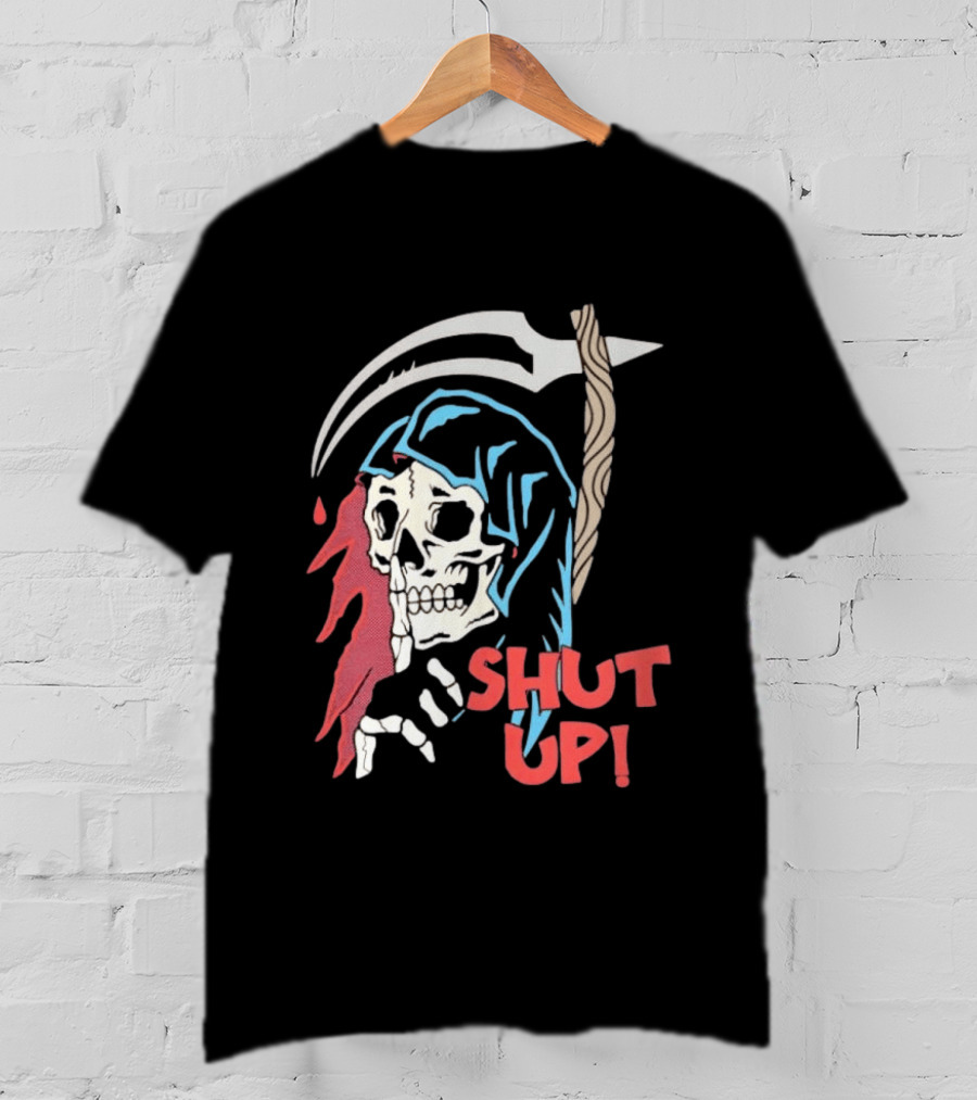 Grim Reaper Skull Shut Up Death Scythe Gothic T-Shirt