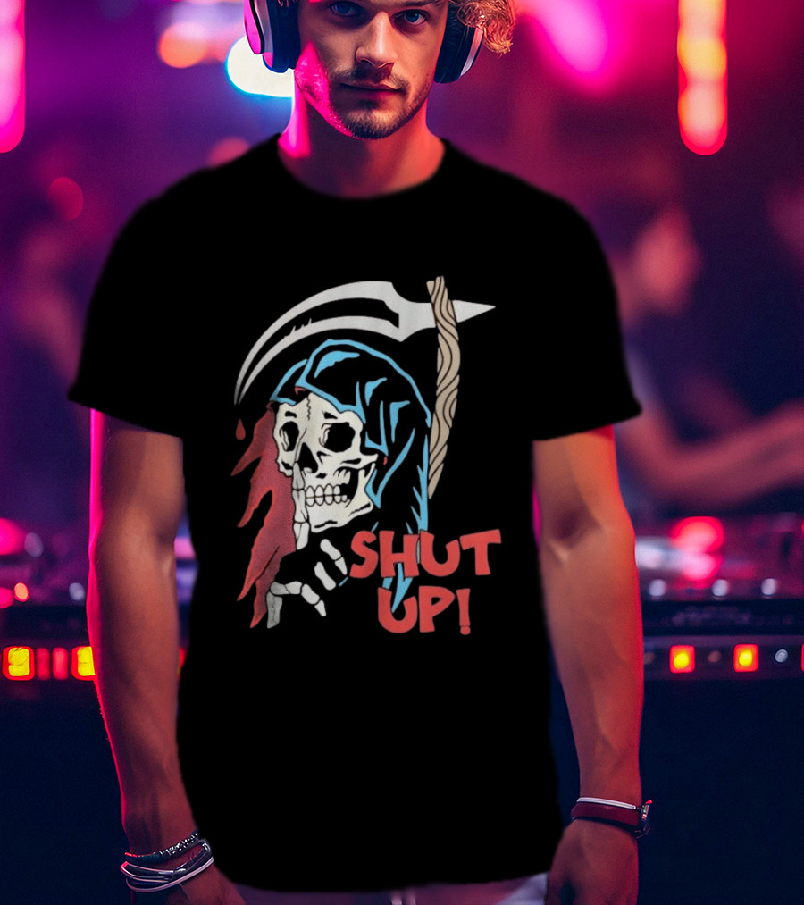 Grim Reaper Skull Shut Up Death Scythe Gothic T-Shirt