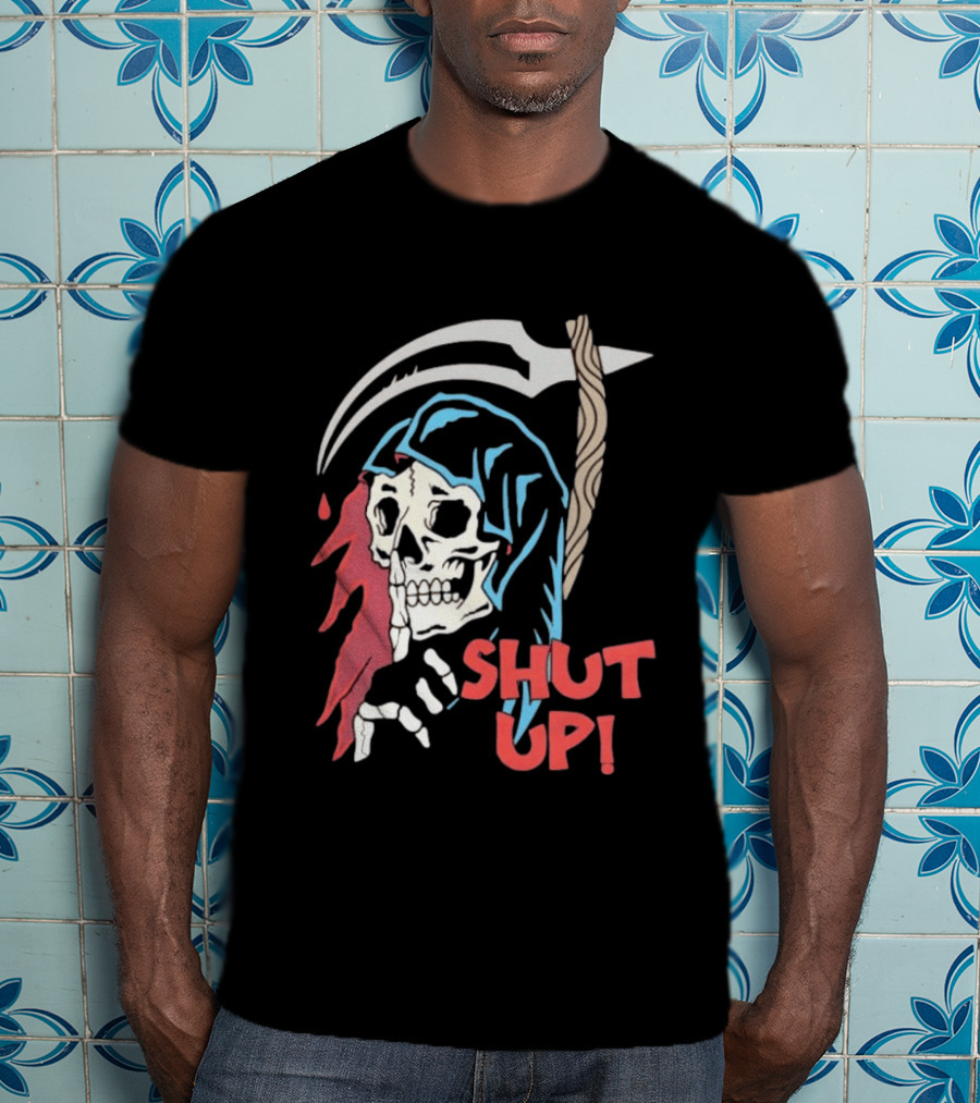 Grim Reaper Skull Shut Up Death Scythe Gothic T-Shirt