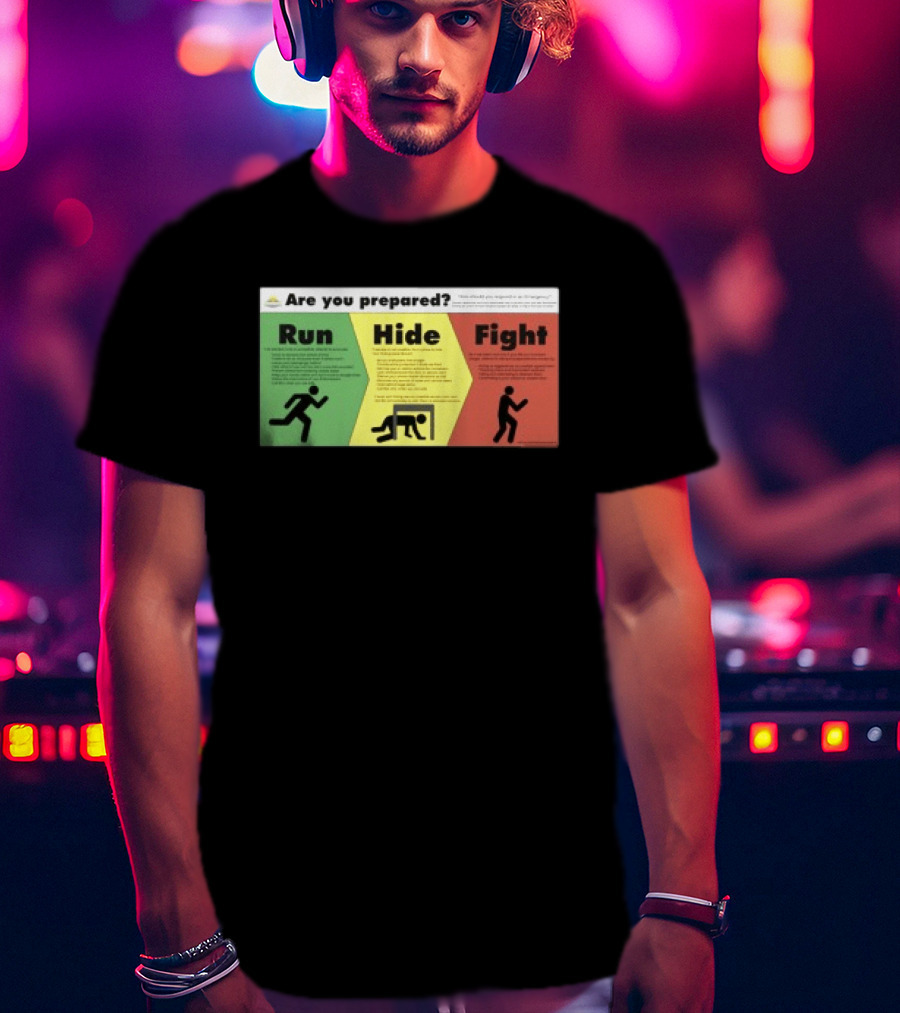 Grimykids Store Survival Guide Run Hide Fight Are You Prepared Emergency Strategy T-Shirt