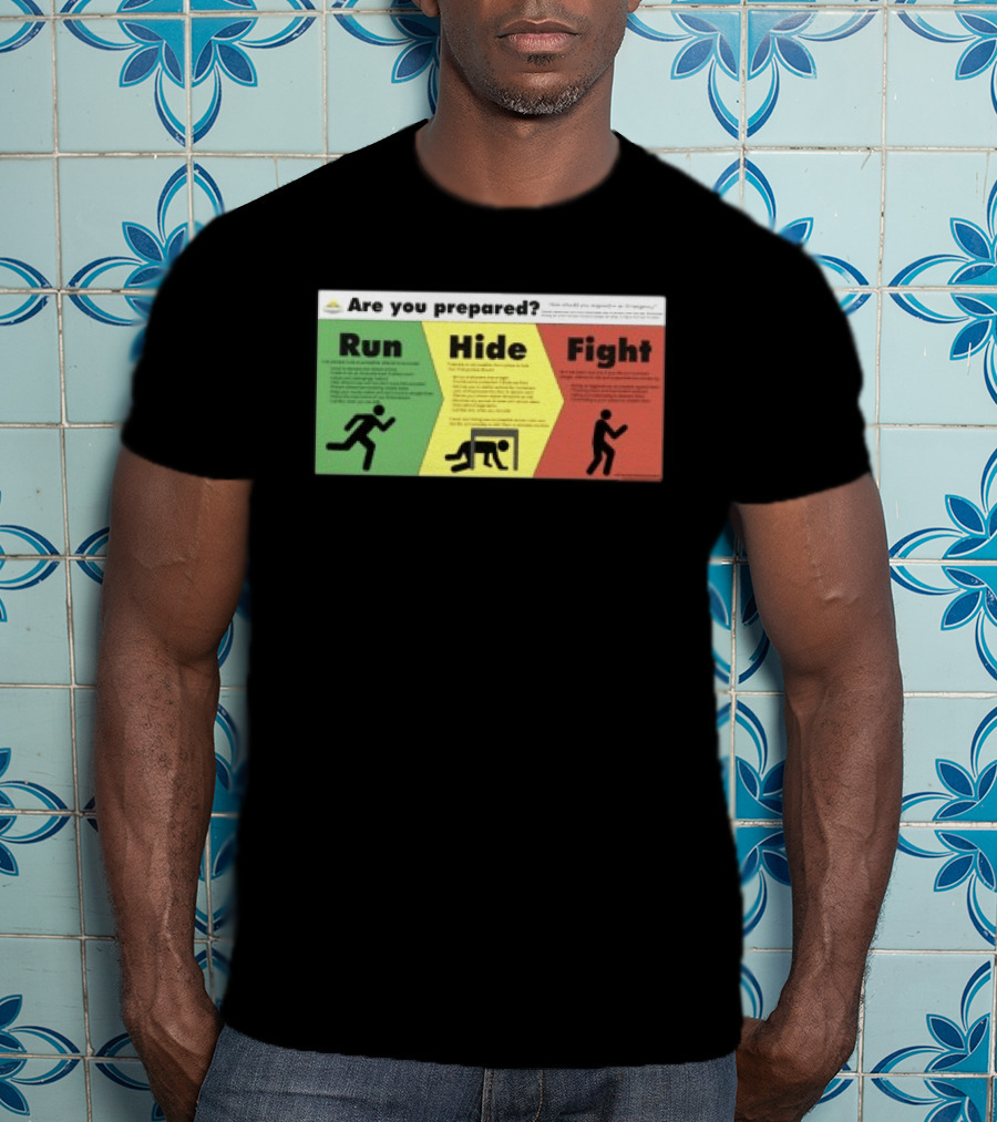 Grimykids Store Survival Guide Run Hide Fight Are You Prepared Emergency Strategy T-Shirt