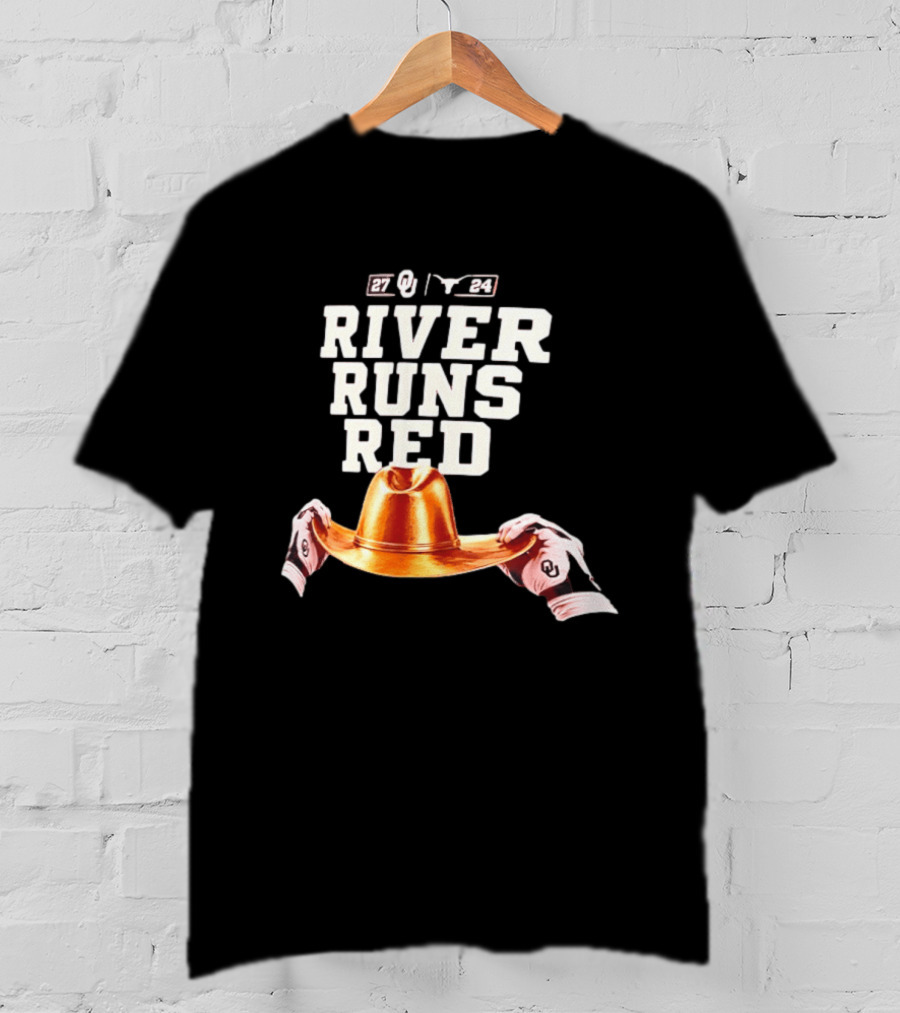 Oklahoma Sooners River Runs Red Golden Hat 2024 Victory T-Shirt