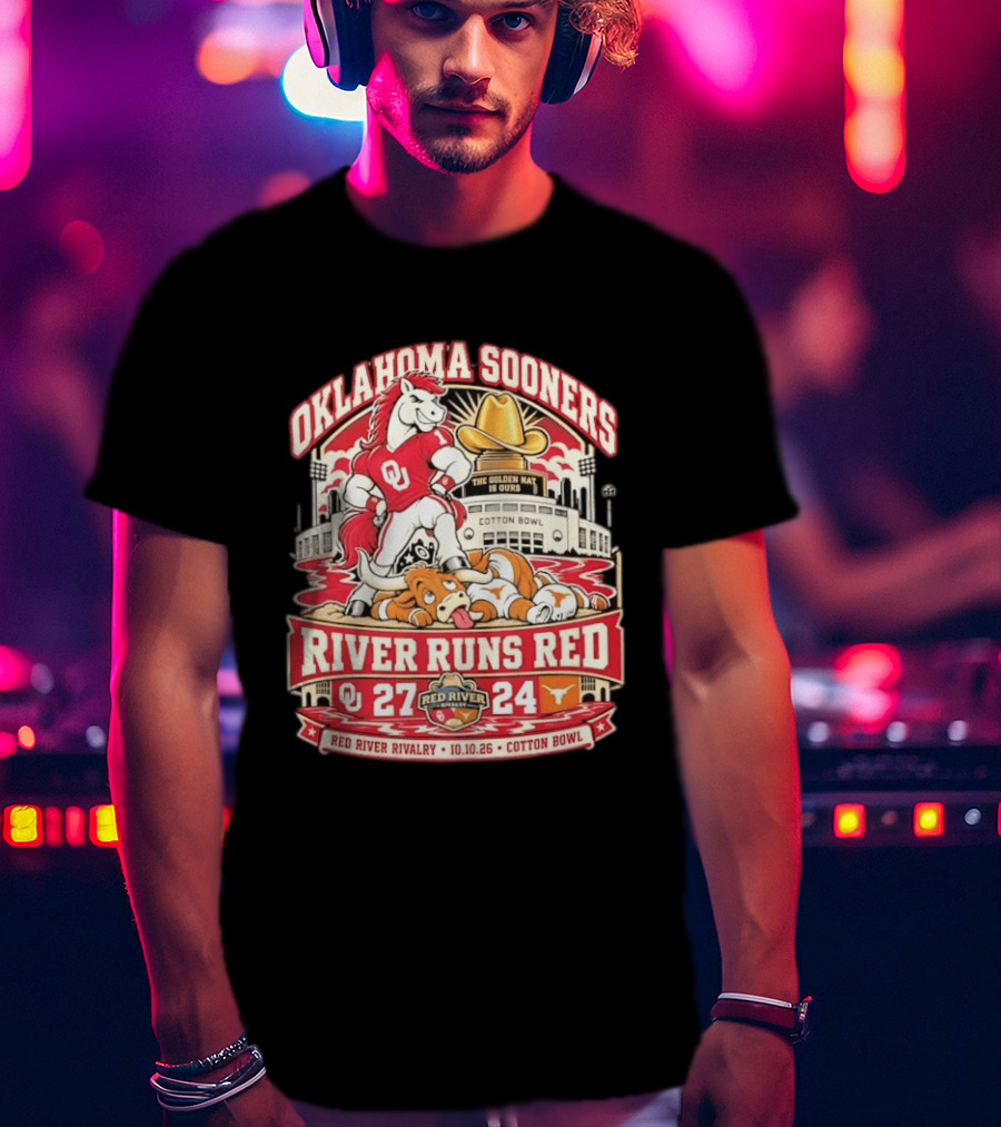 Oklahoma Sooners River Runs Red 27 24 Golden Hat Rivalry Cotton Bowl 10.10.26 T-Shirt