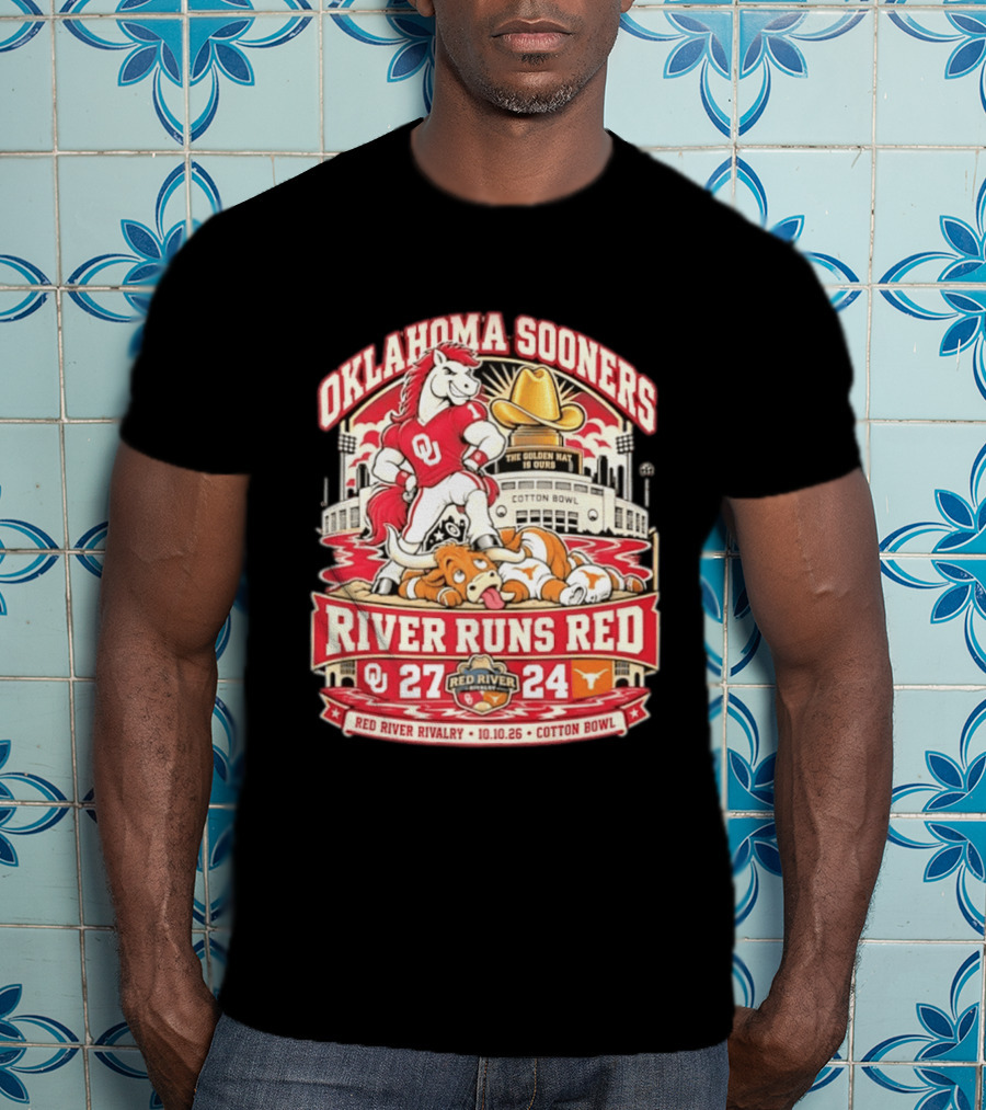 Oklahoma Sooners River Runs Red 27 24 Golden Hat Rivalry Cotton Bowl 10.10.26 T-Shirt
