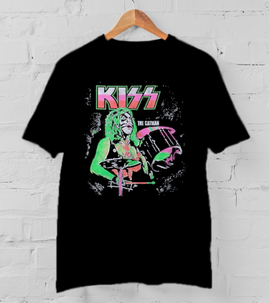 Kiss The Catman 80s Neon Rock Band T-Shirt